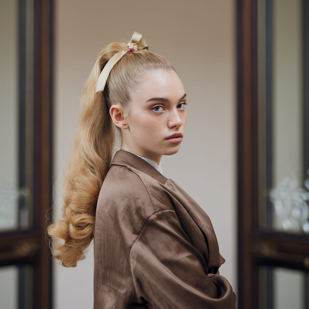 Blonde Ponytail with a Ribbon