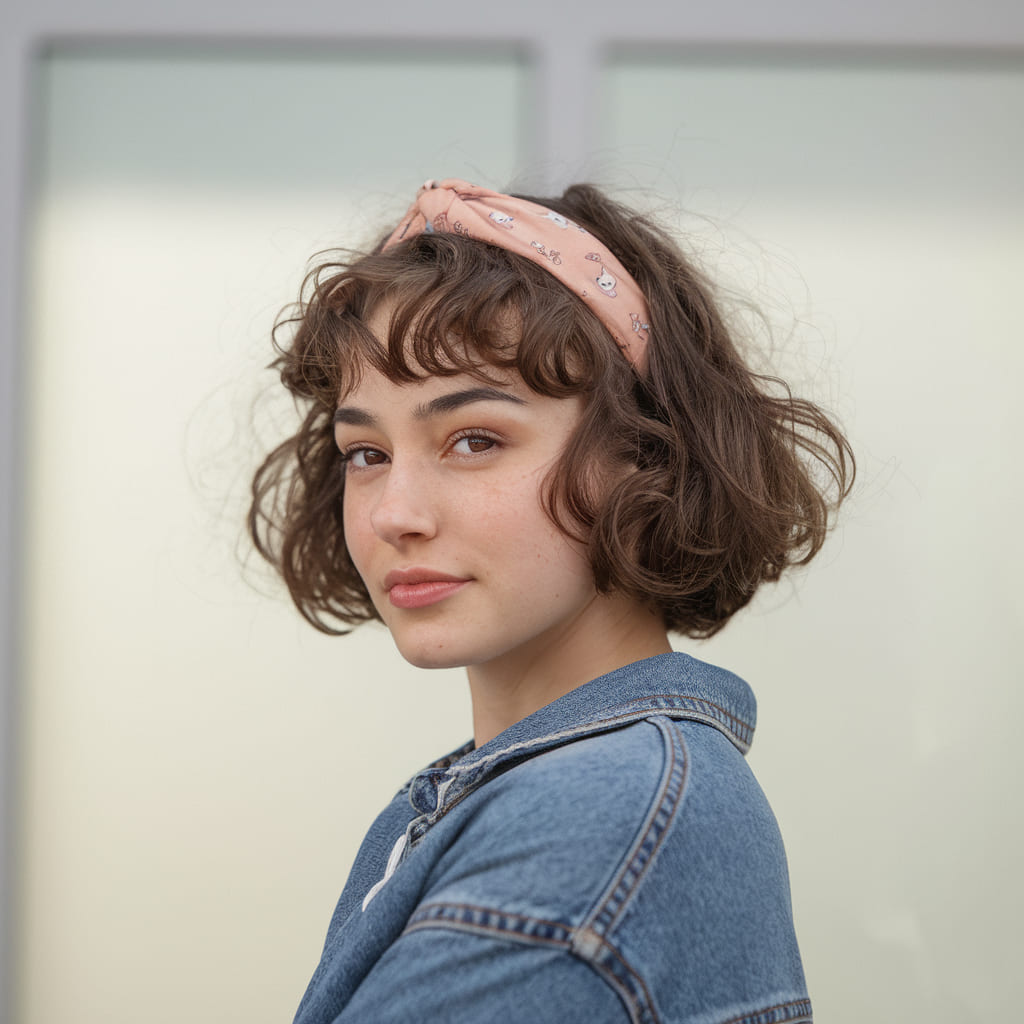 Curly Bob with a Cute Headband