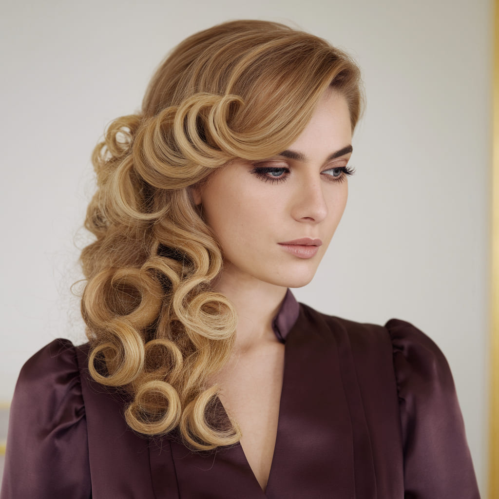 Side Swept Blonde Curls