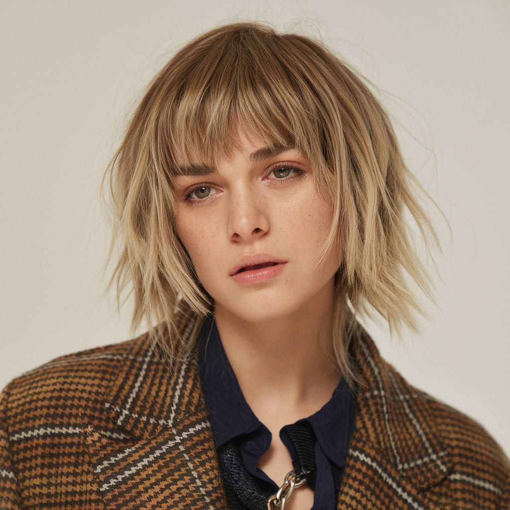 Blunt Bangs with Shaggy Short Layers