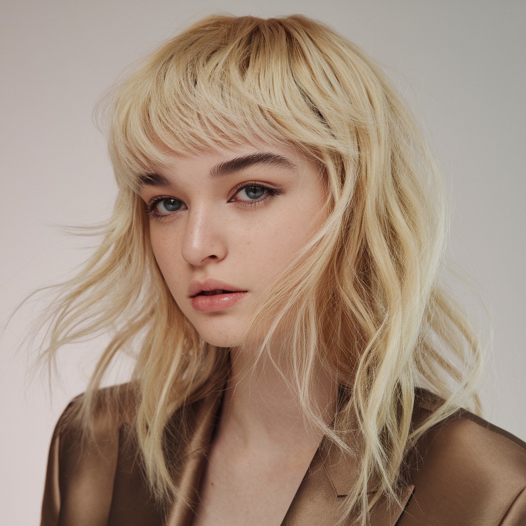 Champagne Blonde with Swooping Bangs