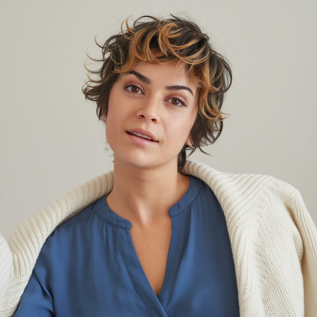 Curly Pixie with Textured Bangs