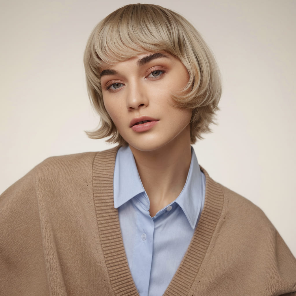 Curved Bangs Paired with a Textured Bob