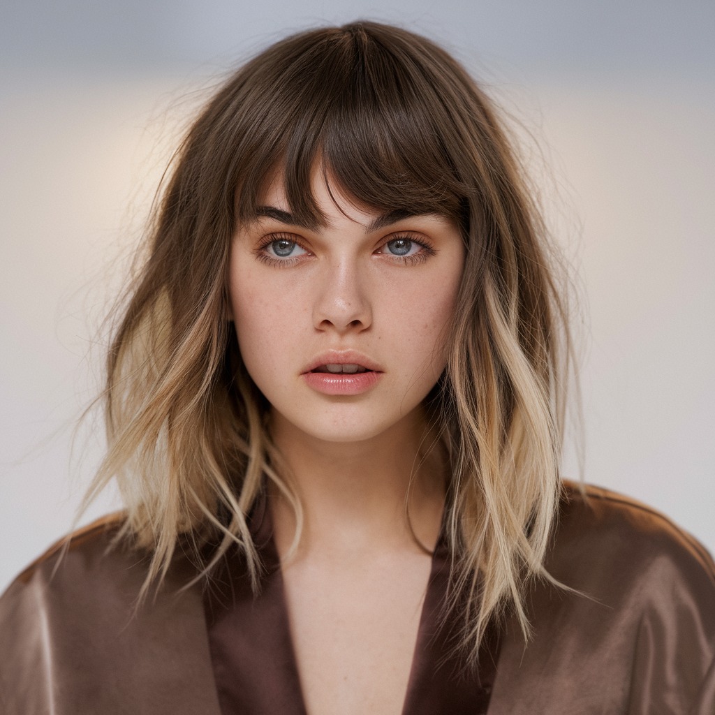 Dark Blonde Wolf Cut with Bold Full Bangs