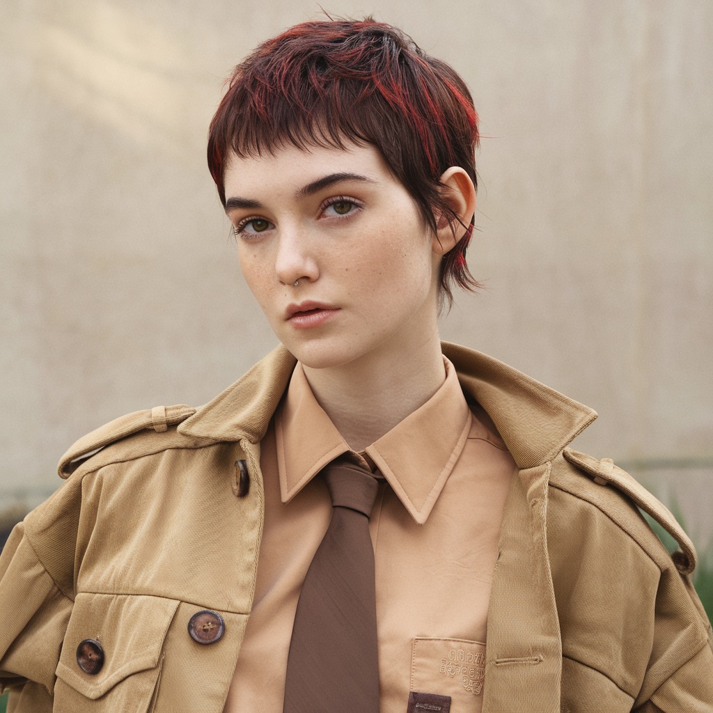 Dark Red Tips on a Textured Pixie