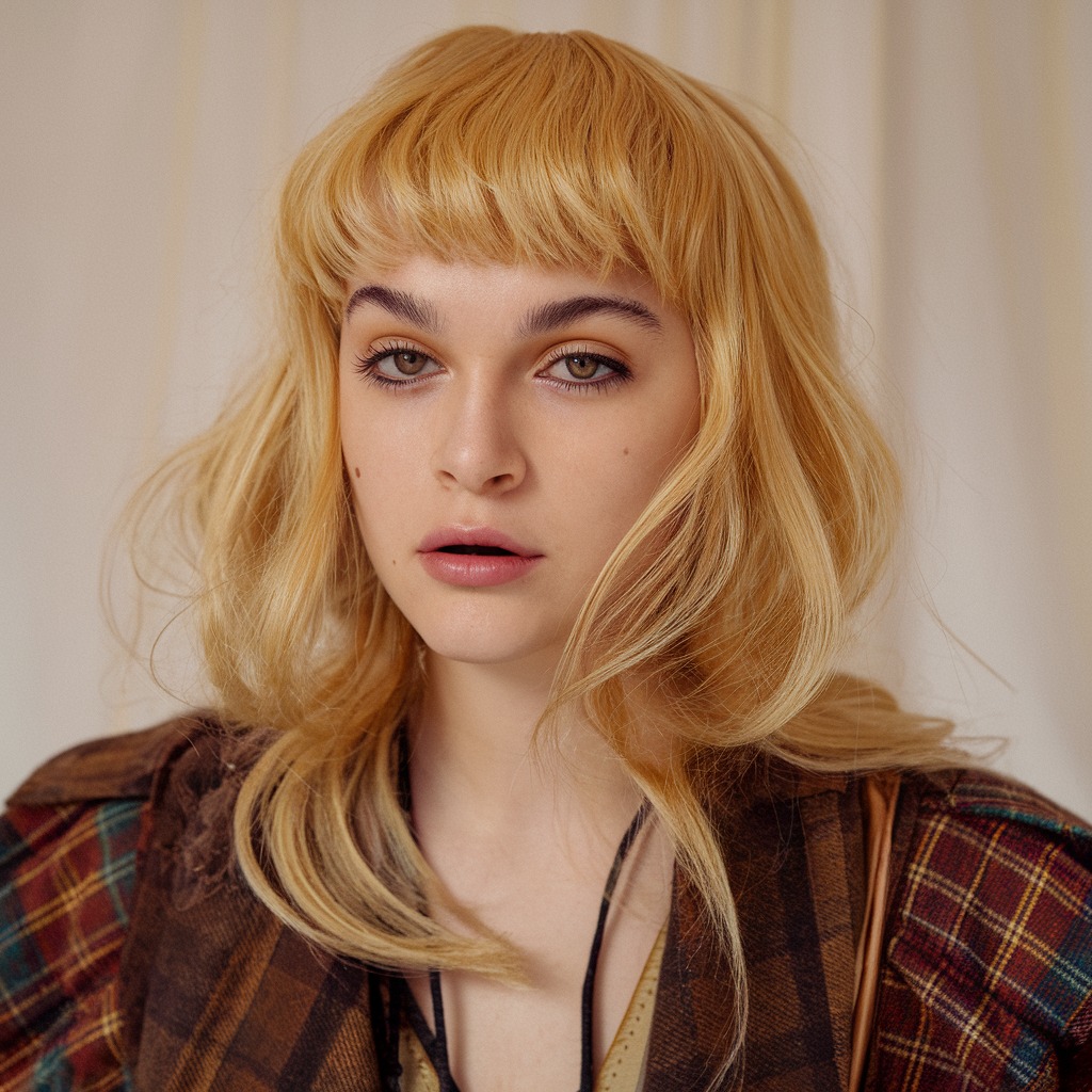 Golden Blonde with Blunt Bangs