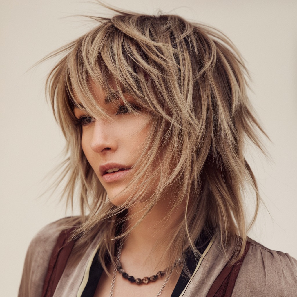 Layered Wolf Cut with Wispy Bangs