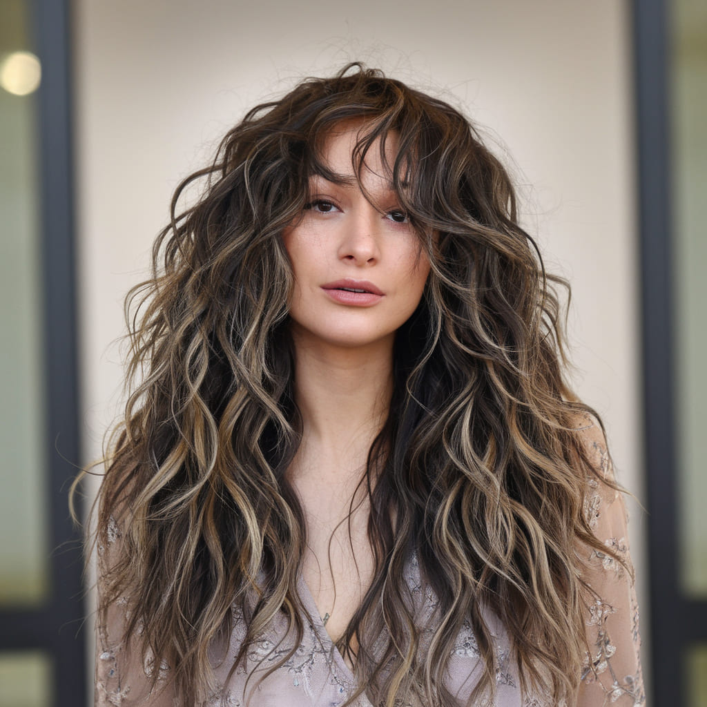 Long Curly Layers with Subtle Highlights