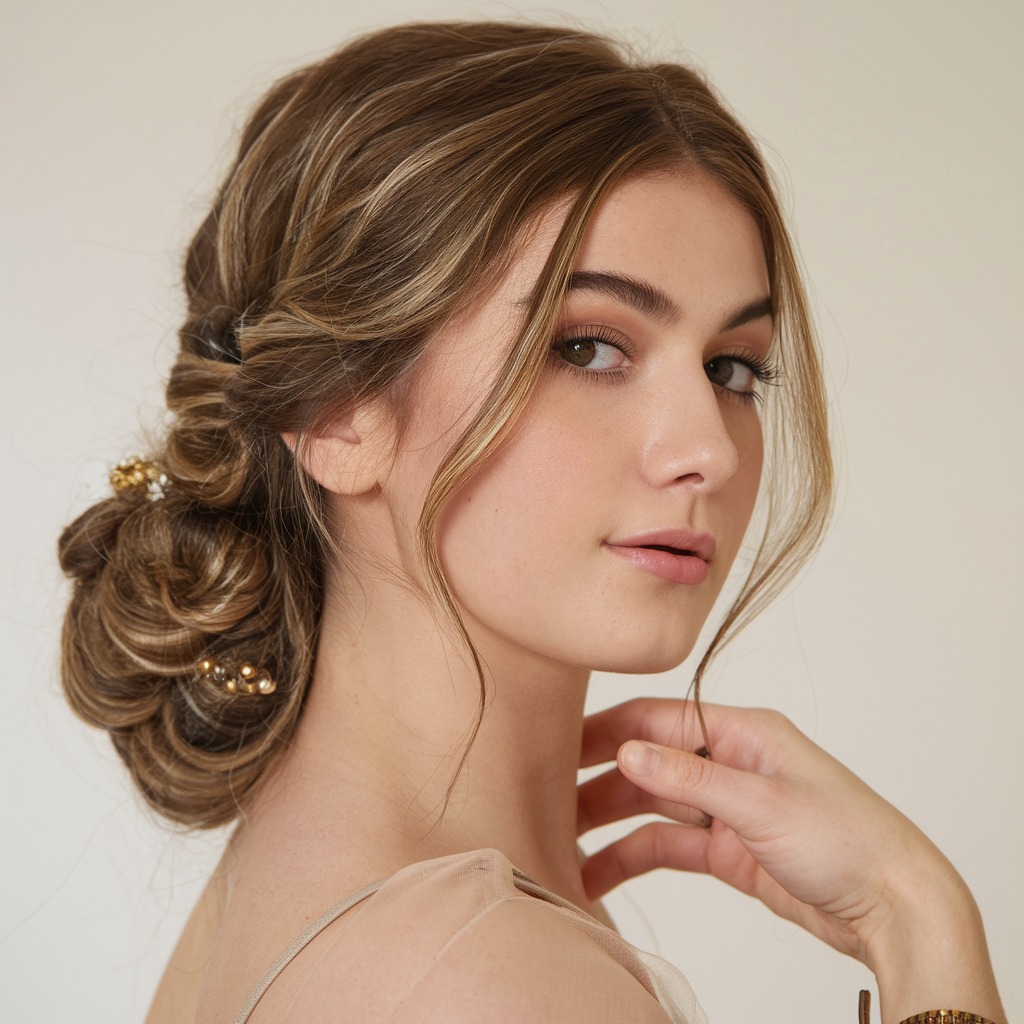 Low Chignon with Golden Accents