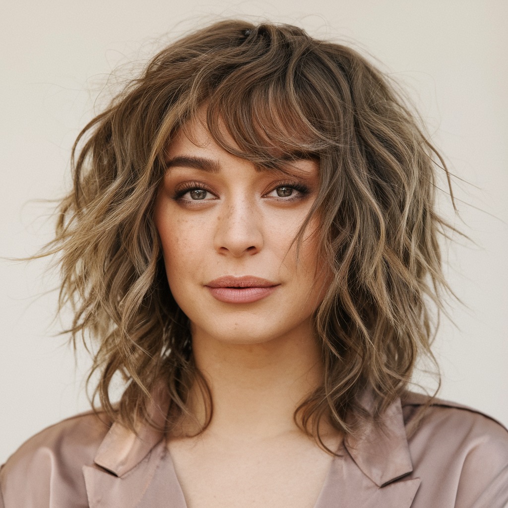 Medium Wolf Cut with Curly Bangs