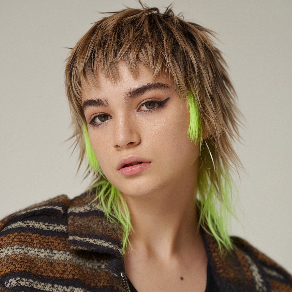 Neon Green Side Streaks on a Textured Shag