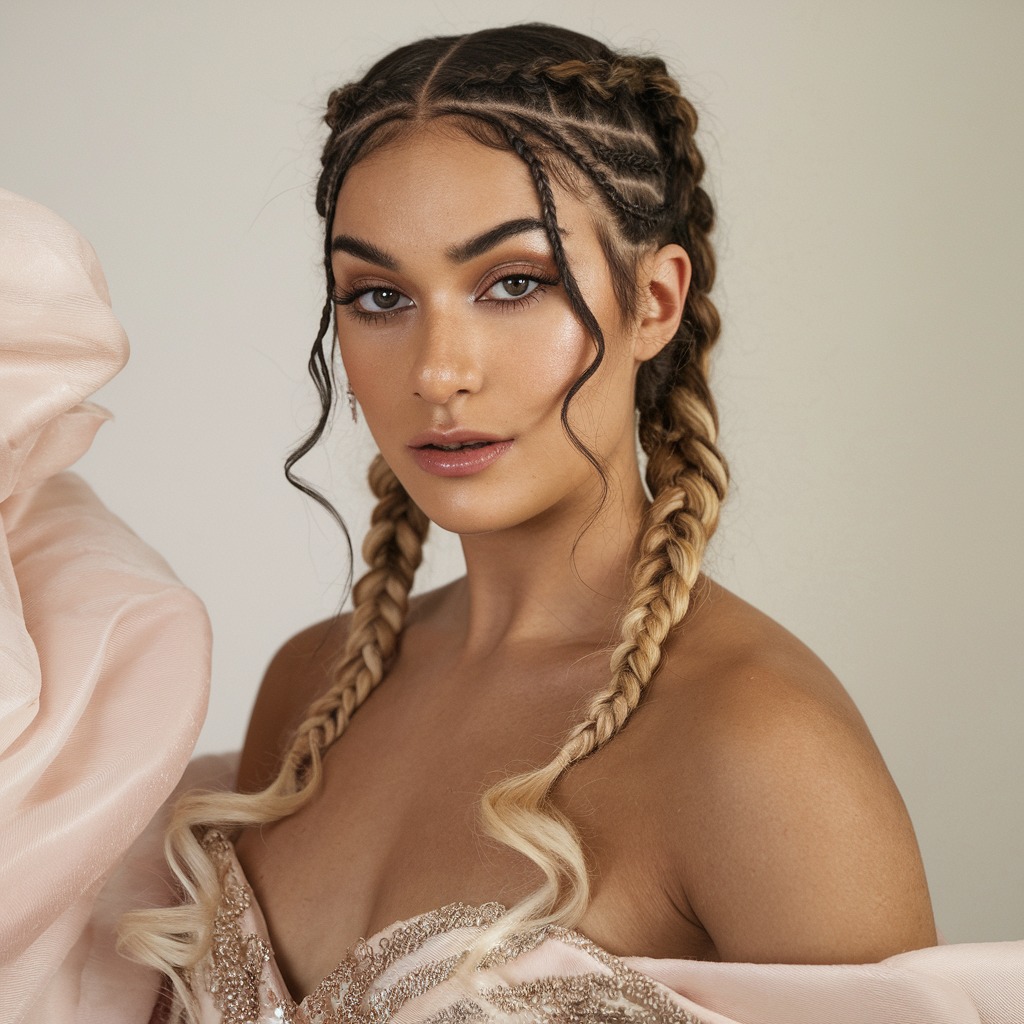 Pinned Back Braids with Waves