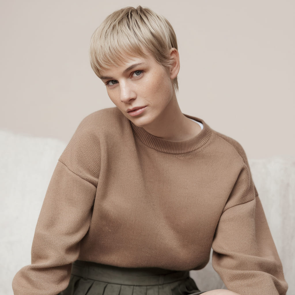 Pixie Cut Paired with Bold Blunt Bangs