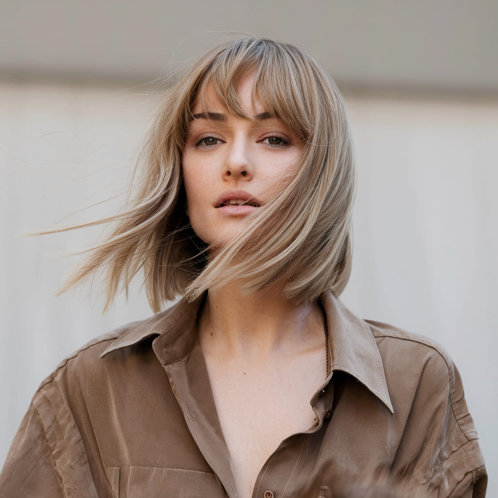 Relaxed Bob Styled with Curtain Bangs