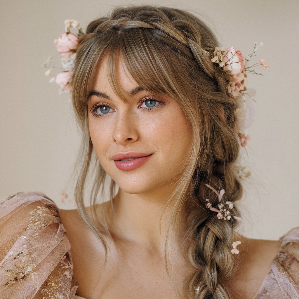 Romantic Loose Braid with Floral Accents