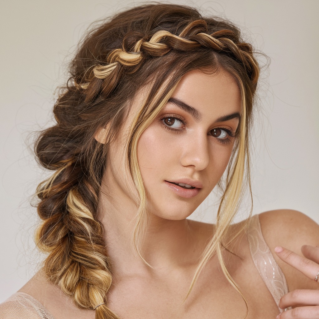 Romantic Loose Braid with Honey Blonde Streaks