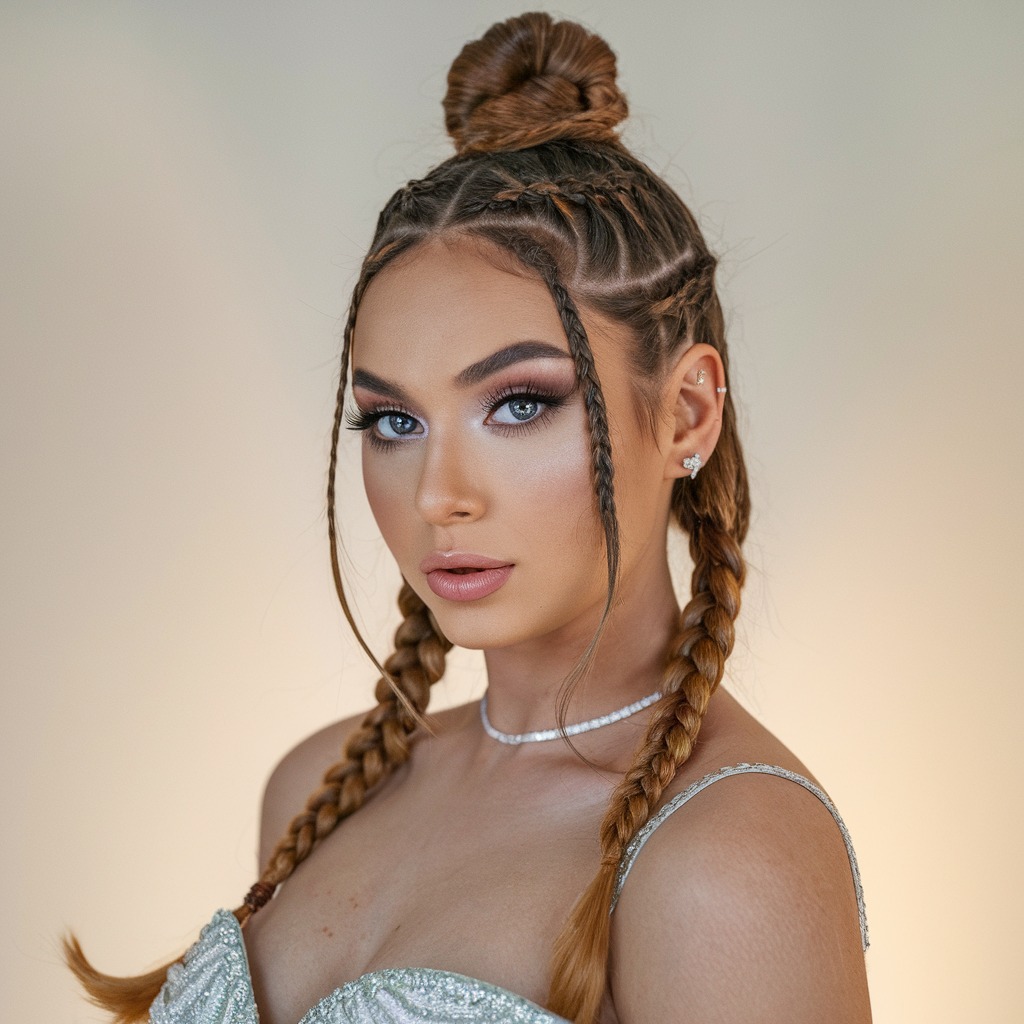 Sleek Top Knot with Side Braids