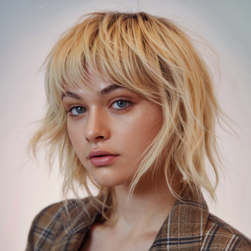 Soft Blonde Wolf Cut with Wispy Bangs