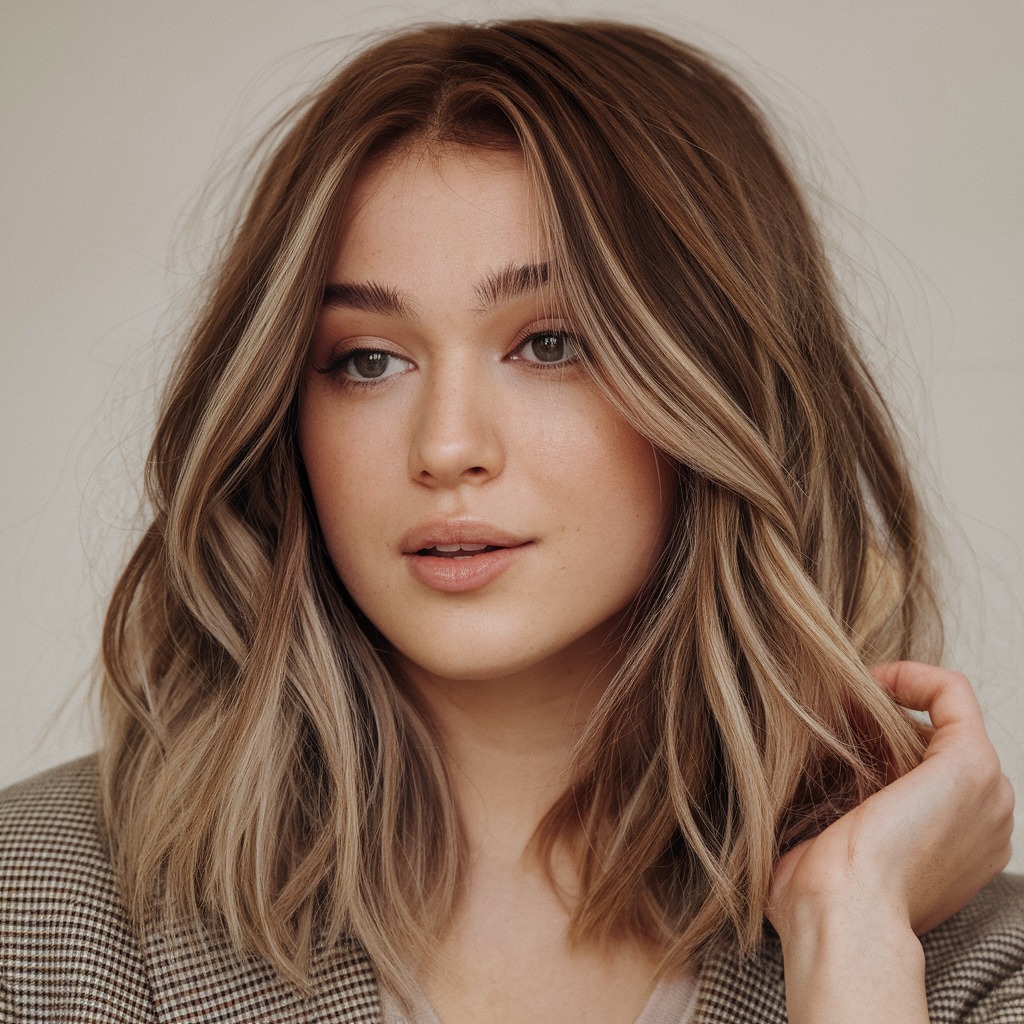 Textured Lob with Ash Brown Highlights