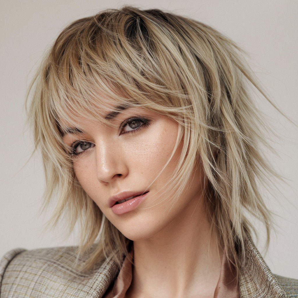 Textured Wolf Cut with Sweeping Fringe