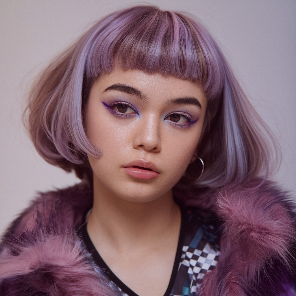 Violet Streaks in a Bowl Cut