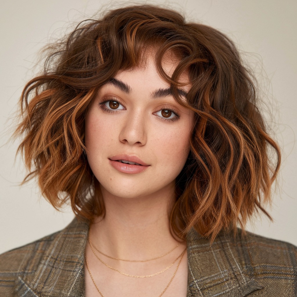 Wavy Bob with Subtle Cinnamon Balayage