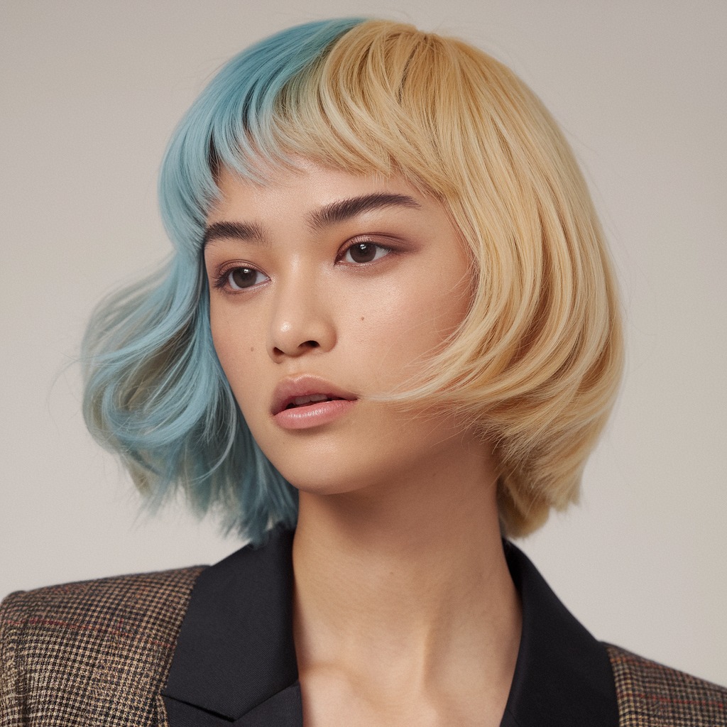 Asymmetrical Bob with Ocean Blue and Sandy Blonde