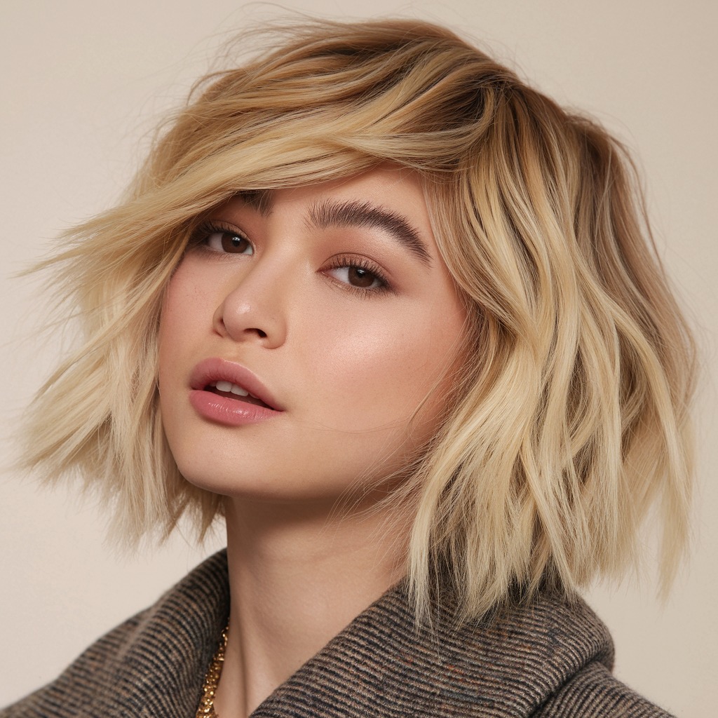 Choppy Bob with Beige Blonde Balayage