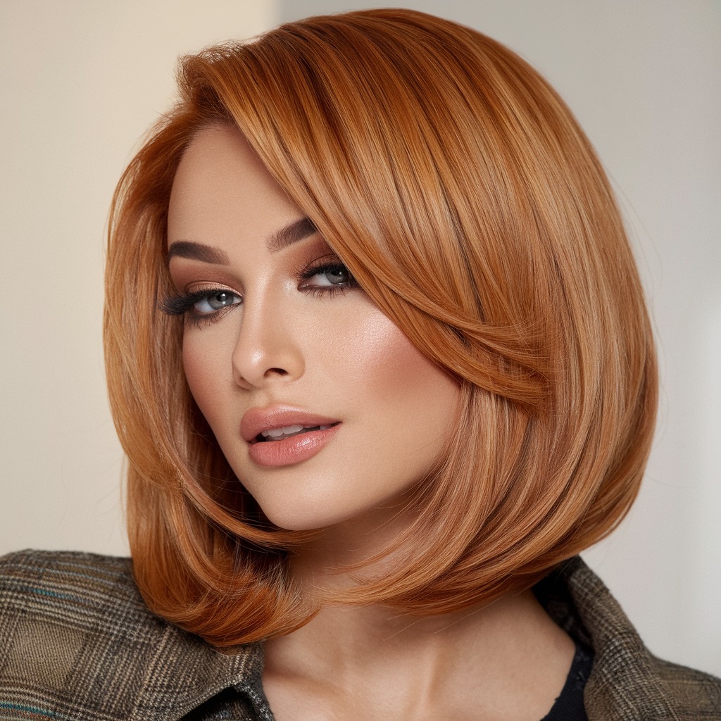 Dimensional Copper Bob with Face-Framing Highlights