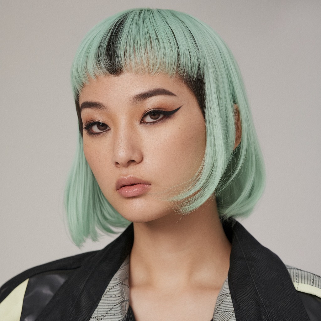 High-Contrast Buzz Cut with Mint Green and Black