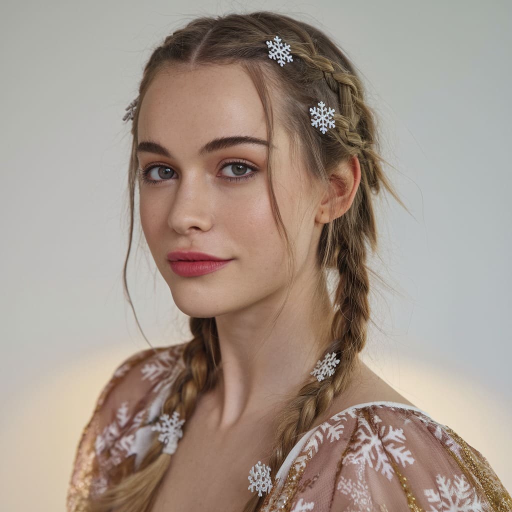 Loose Braids with Mini Snowflake Clips