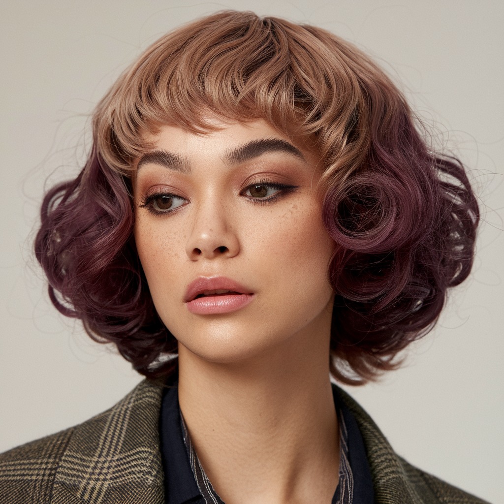 Short Curly Calico with Bronze and Plum