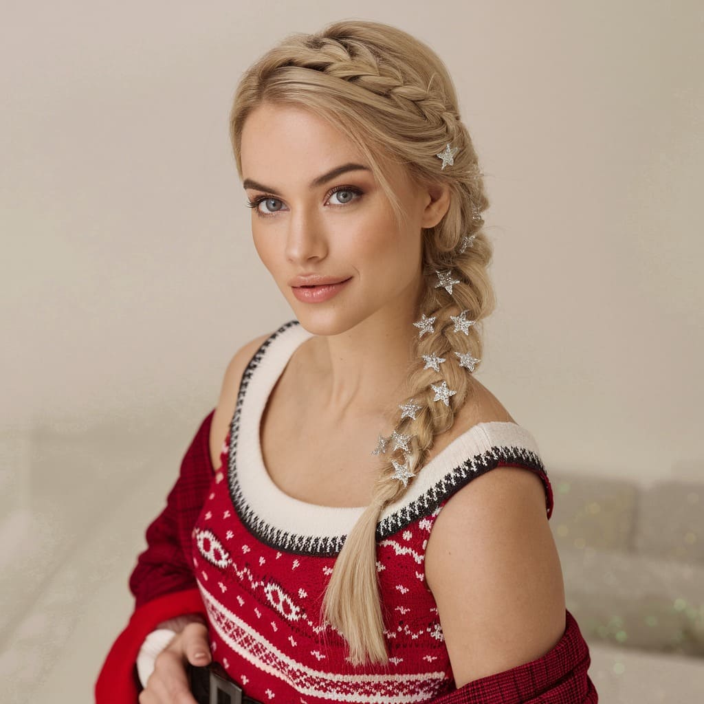 Side Braid with Silver Stars