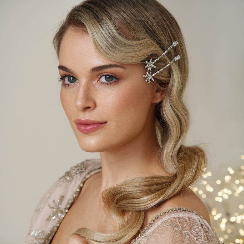 Side Part with Sparkling Hairpins