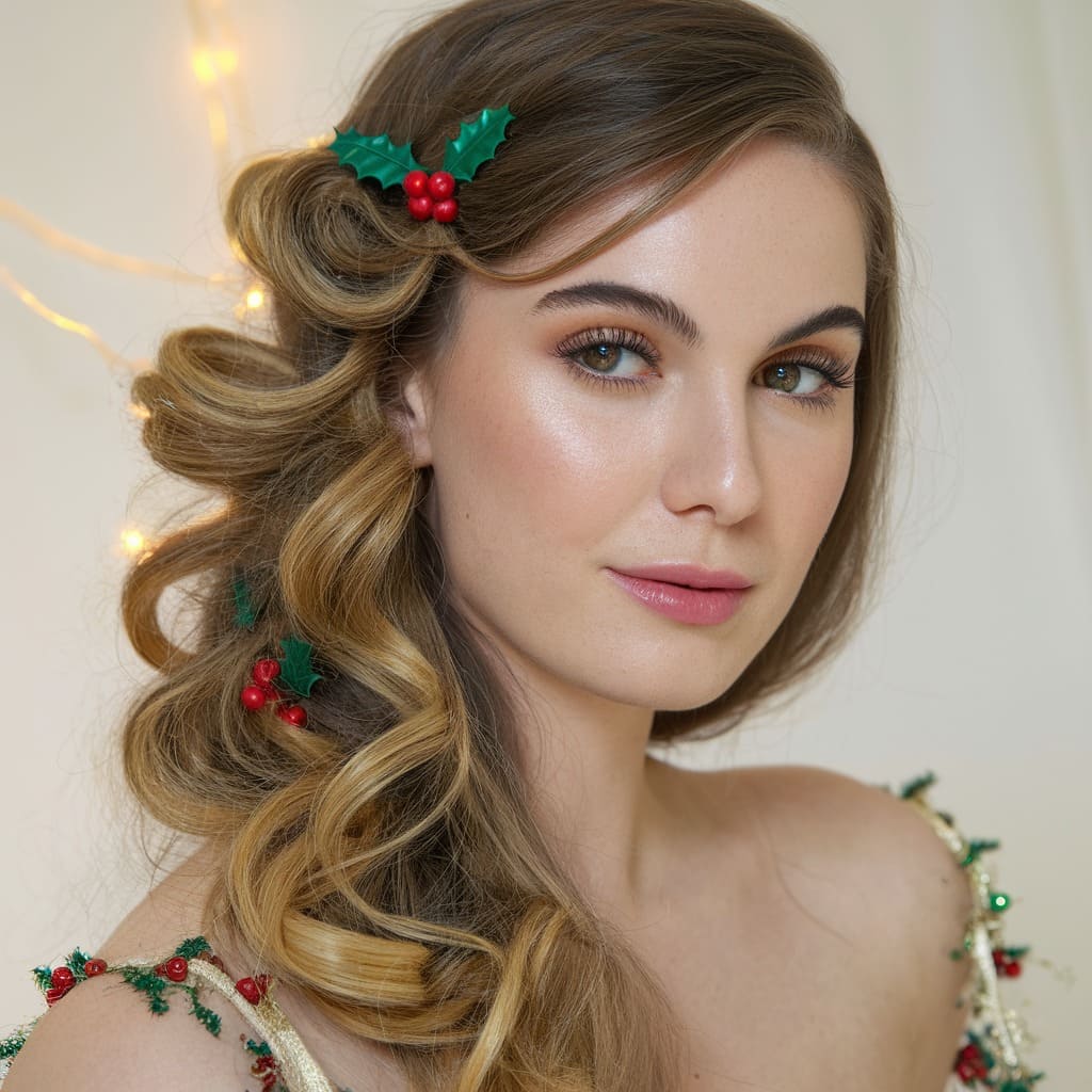 Side Swept Curls with Holly Clips