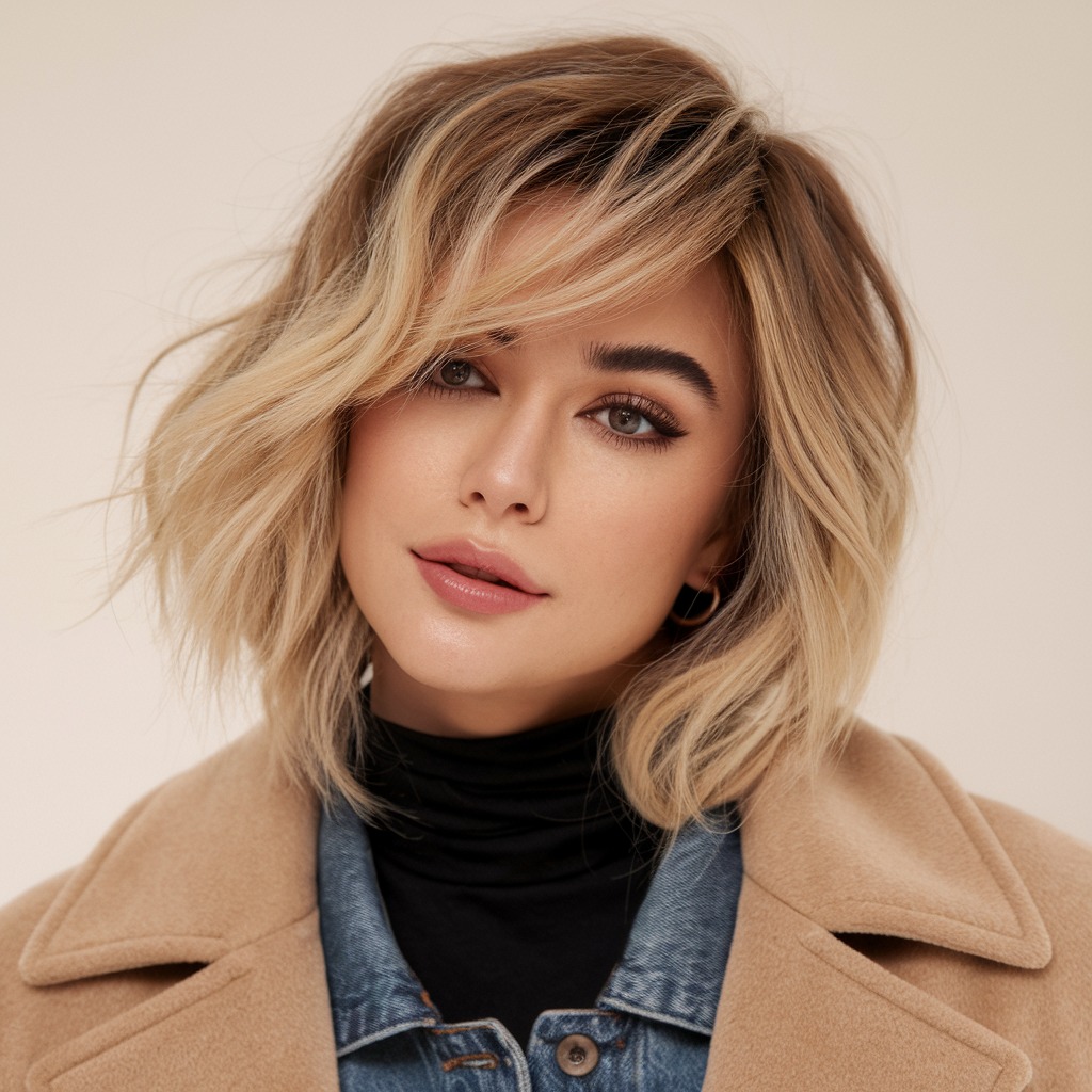 Soft Layered Bob with Blonde Balayage