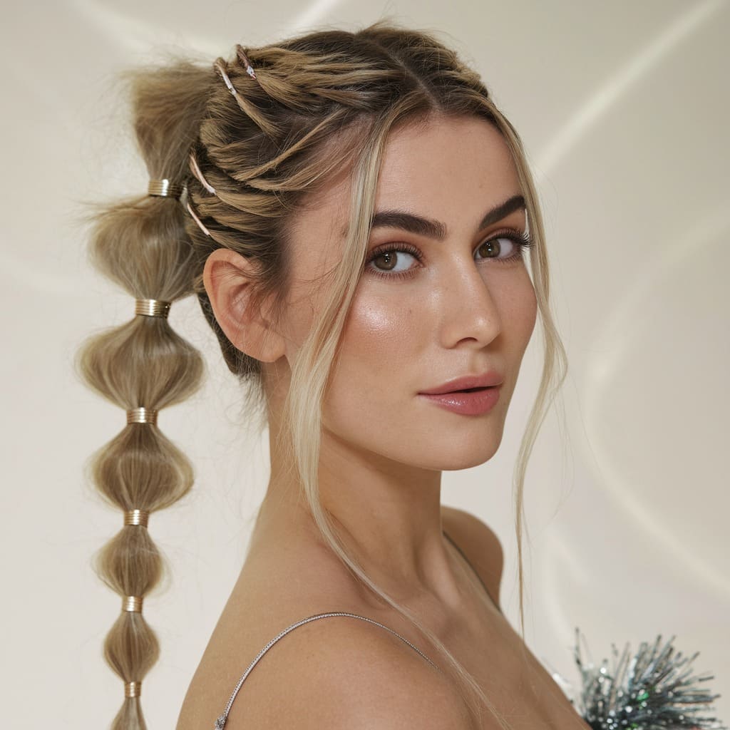 Textured Ponytail with Metallic Hair Ties