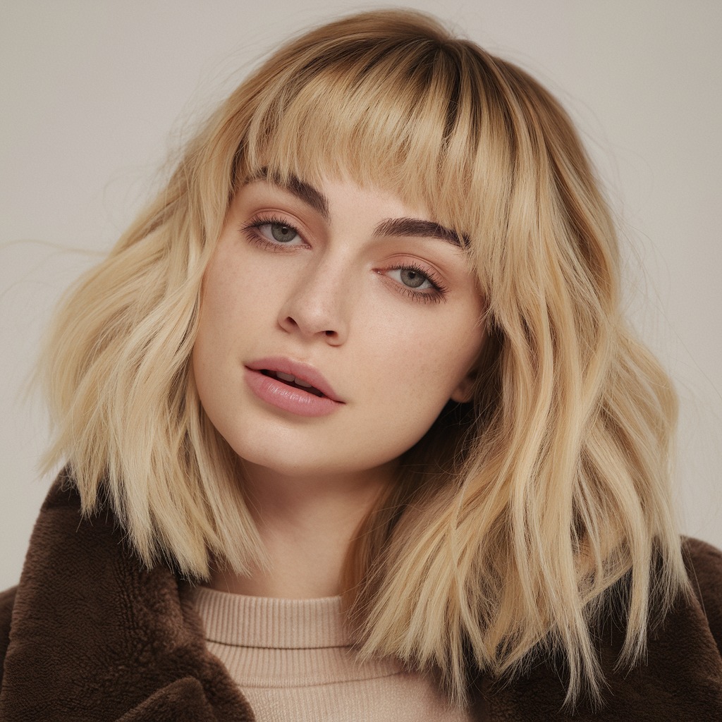 Wispy Bangs with Light Blonde Balayage